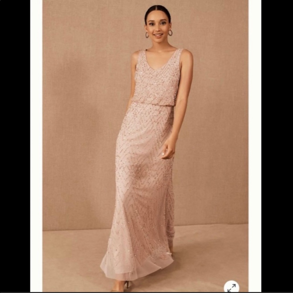 BHLDN Blaise Sandstone/Blush sequin maxi dress size 4